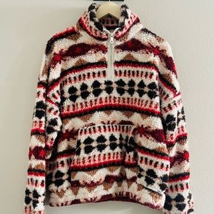 Aerie red and white sherpa jacket size large